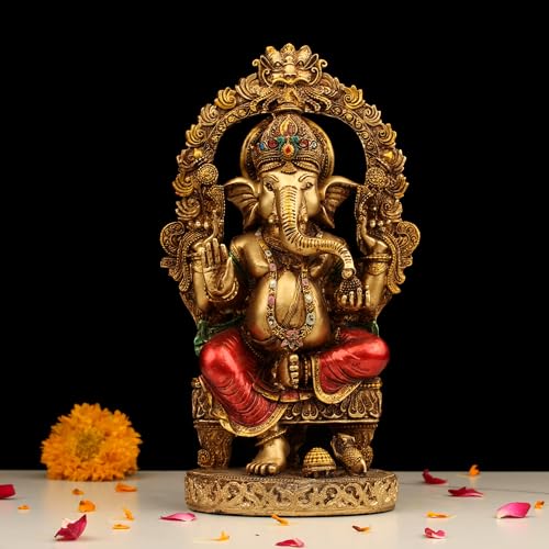 Sandeco Resin 10 Ganesh Mehrav Copper Finish Hindu God Statue Ganpati Ganesh Idol Figurine Decoration And Pooja Gifting Purpose
